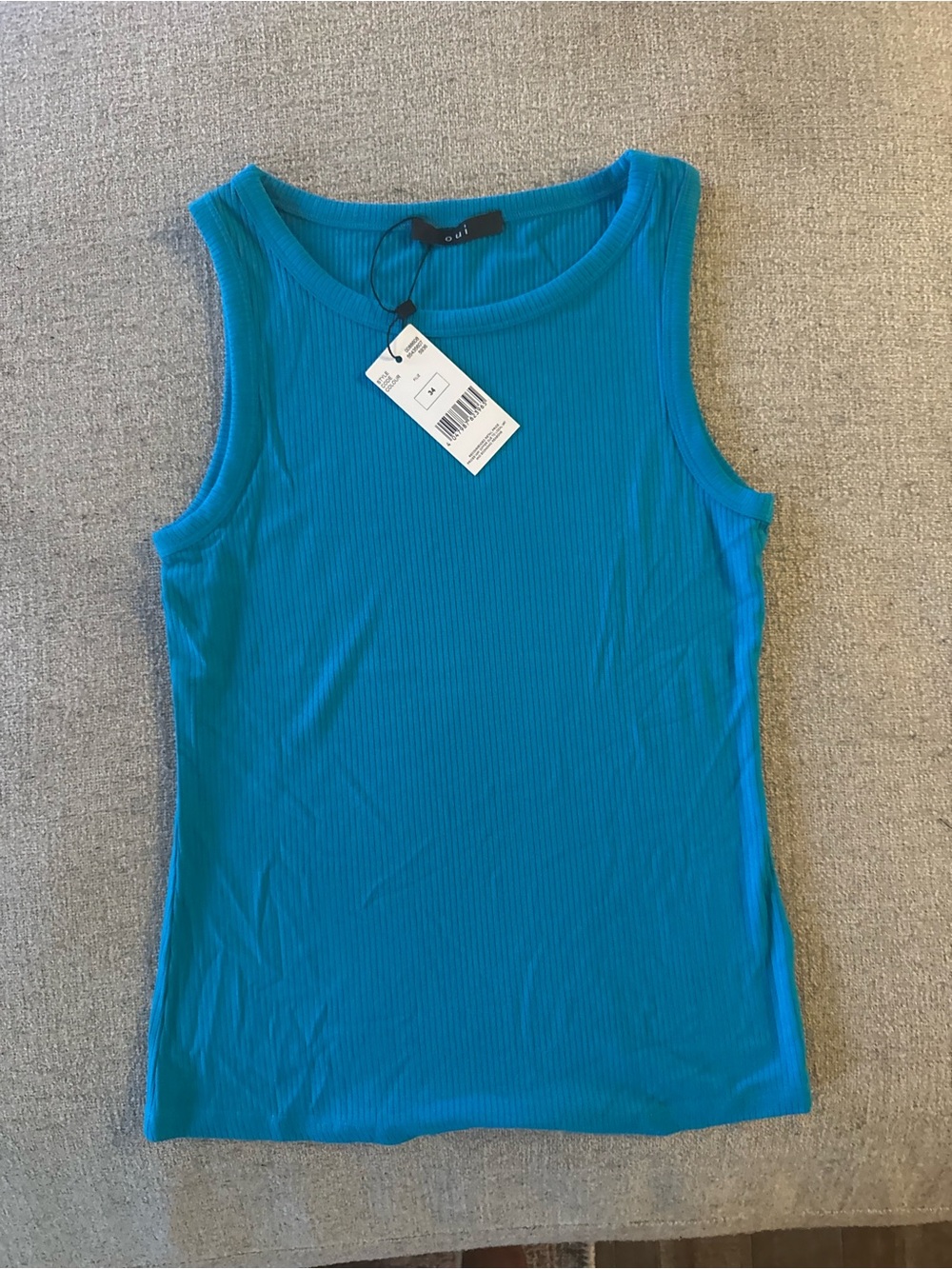 Scoop Neck Ribbed Tank Top - Bright Blue